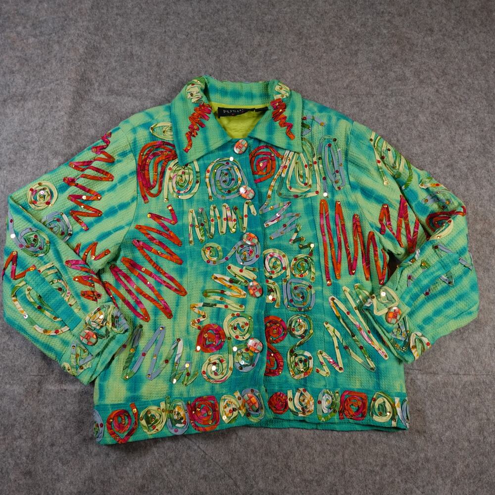 Vintage Pushpa‎ Jacket Womens Large Applique Sequin Novelty Teacher Embroidered